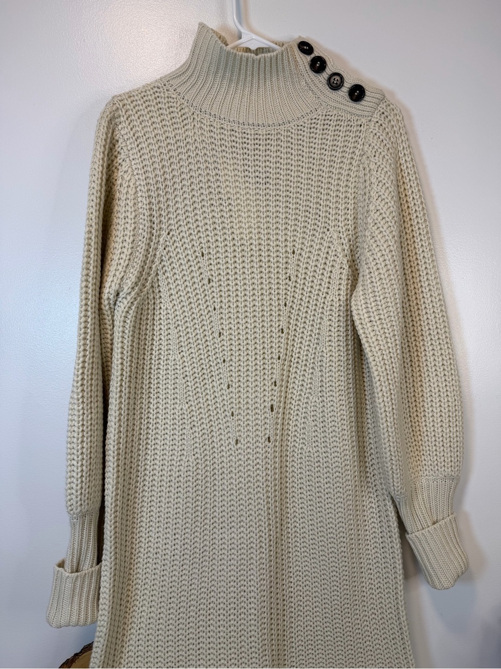 Anthropologie Moon River Cream Knit High Mock Neck Sweater Dress Women’s Medium - Picture 3 of 13
